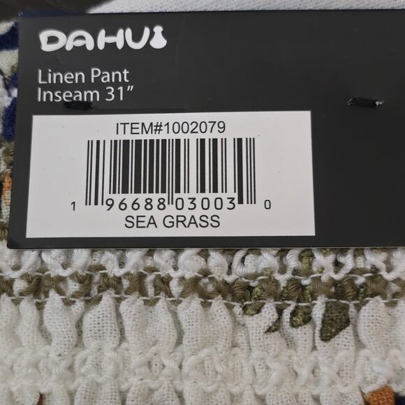 DAHUI Hawaii Smocked Waist Wide Leg Linen Hawaiian Leaf Print Pants L NWT - Picture 4 of 6